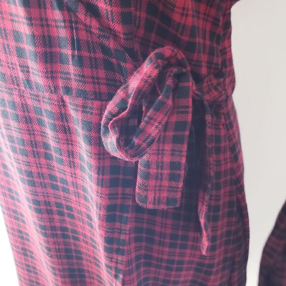 NWT Sanctuary Upbeat Faux Wrap Red Plaid Surplice V-Neck A-Line Mini Dress 8 - Picture 9 of 14